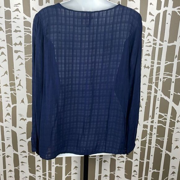 Knox Rose Navy Blue Semi Sheer Embroidered Top sz XS - Picture 3 of 9